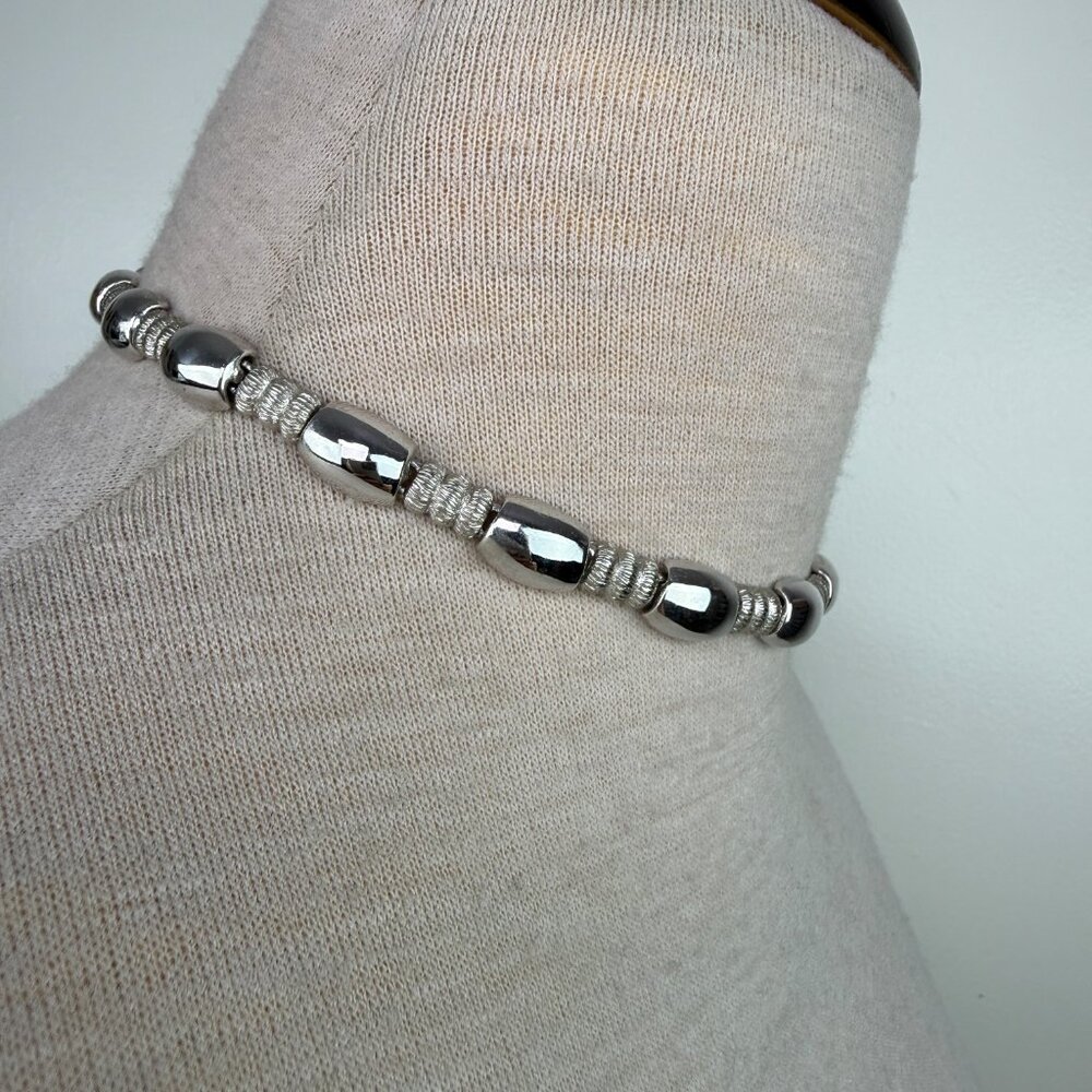 Vintage Monet Smooth Chunky Silver Tone Choker Necklace 14-16" - Picture 3 of 7
